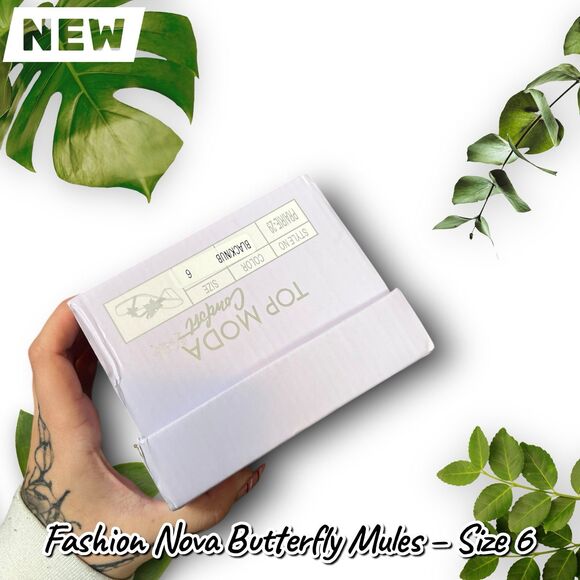 New in Box Fashion Nova Kenley Butterfly Rhinestone Mules – Black | Size 6 - Picture 7 of 7